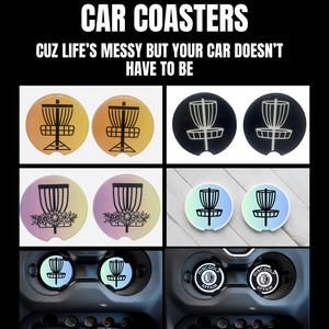 2 Pack DISC GOLF BASKET Car Drink Coasters Ceramic Car Cup CHOOSE COLOR